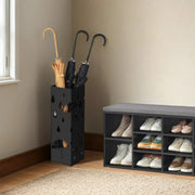 Black Metal Umbrella Stand with Hooks and Drip Tray for Hallway Storage by Songmics