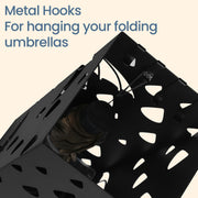 Black Metal Umbrella Stand with Hooks and Drip Tray for Hallway Storage by Songmics