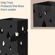 Black Metal Umbrella Stand with Hooks and Drip Tray for Hallway Storage by Songmics