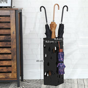 Black Metal Umbrella Stand with Hooks and Drip Tray for Hallway Storage by Songmics