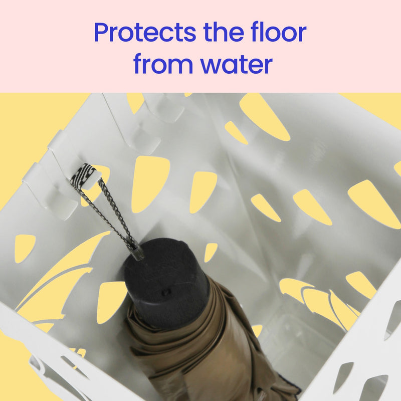 White Metal Umbrella Stand with Hooks and Drip Tray for Hallway Storage by Songmics