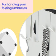 White Metal Umbrella Stand with Hooks and Drip Tray for Hallway Storage by Songmics