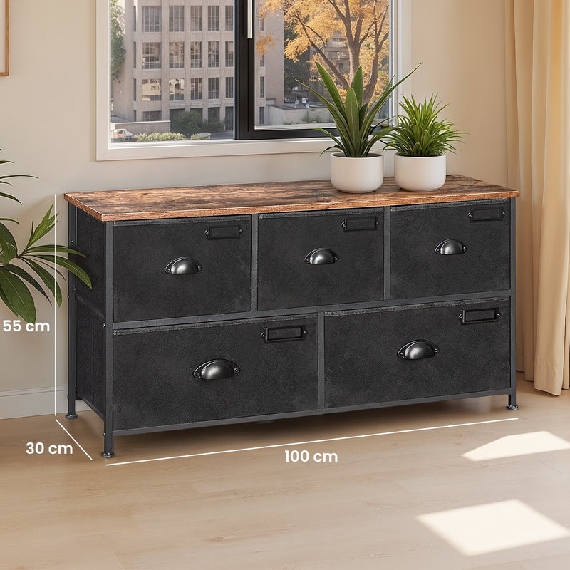 Wide Fabric Chest of Drawers with 5 Storage Units for Bedroom or Living Room by Songmics