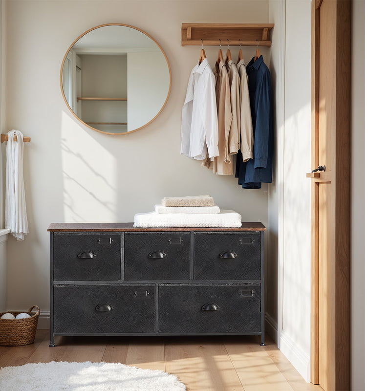 Wide Fabric Chest of Drawers with 5 Storage Units for Bedroom or Living Room by Songmics