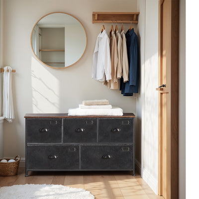 Wide Fabric Chest of Drawers with 5 Storage Units for Bedroom or Living Room by Songmics
