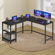 L Shaped Corner Computer Desk with Storage Shelves for Home Office in Ebony Black by Vasagle