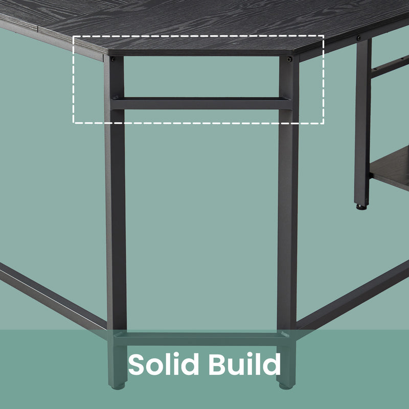 L Shaped Corner Computer Desk with Storage Shelves for Home Office in Ebony Black by Vasagle