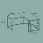 L Shaped Corner Computer Desk with Storage Shelves for Home Office in Ebony Black by Vasagle