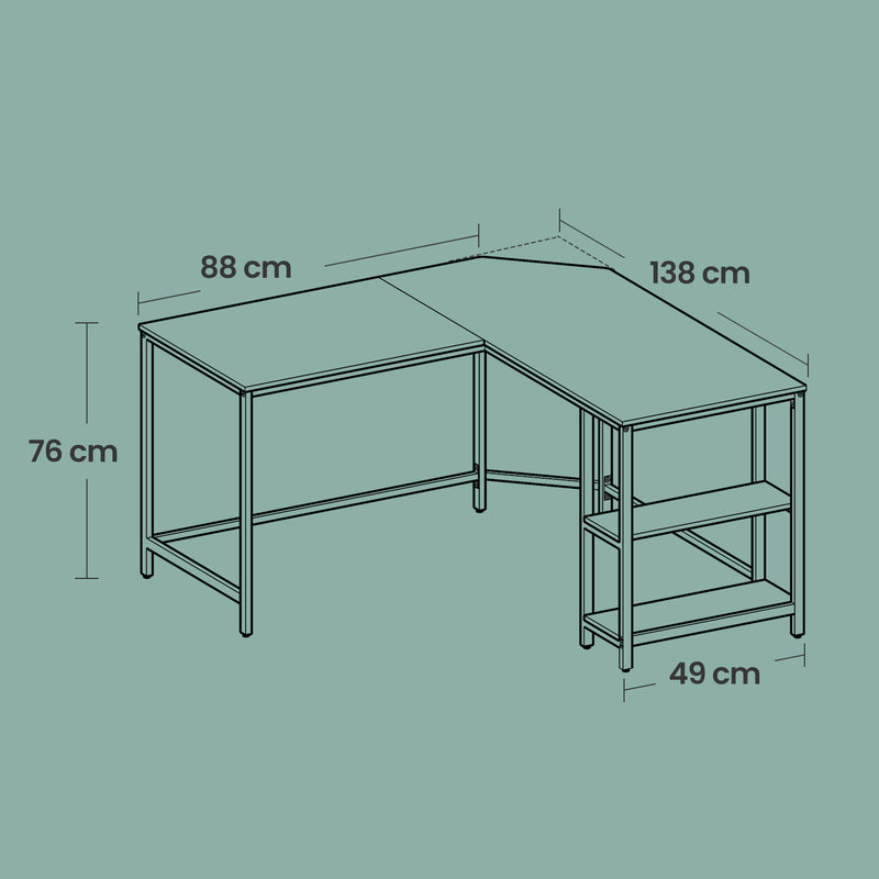 L Shaped Corner Computer Desk with Storage Shelves for Home Office in Ebony Black by Vasagle