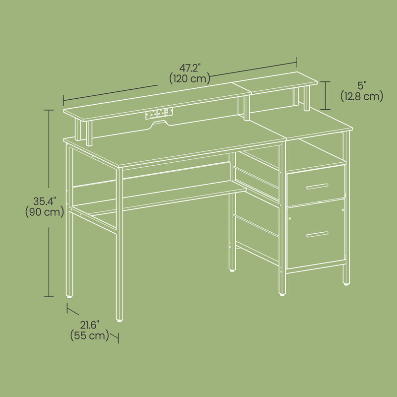 Gaming Desk with LED Lights Power Outlets Monitor Shelf and Fabric Drawers by Vasagle 120 x 55 x 90cm
