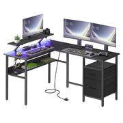 Black L shaped Corner Office Desk With Built In Power Outlets Storage and Spacious Work Surface by Vasagle