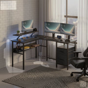 Black L shaped Corner Office Desk With Built In Power Outlets Storage and Spacious Work Surface by Vasagle