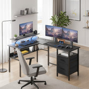 Black L shaped Corner Office Desk With Built In Power Outlets Storage and Spacious Work Surface by Vasagle