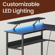 Black L shaped Corner Office Desk With Built In Power Outlets Storage and Spacious Work Surface by Vasagle