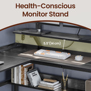 Black L shaped Corner Office Desk With Built In Power Outlets Storage and Spacious Work Surface by Vasagle