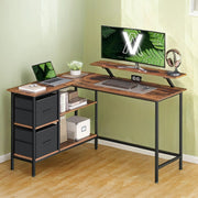 L Shaped Gaming Desk with Monitor Stand Drawers and Adjustable Shelf by Vasagle