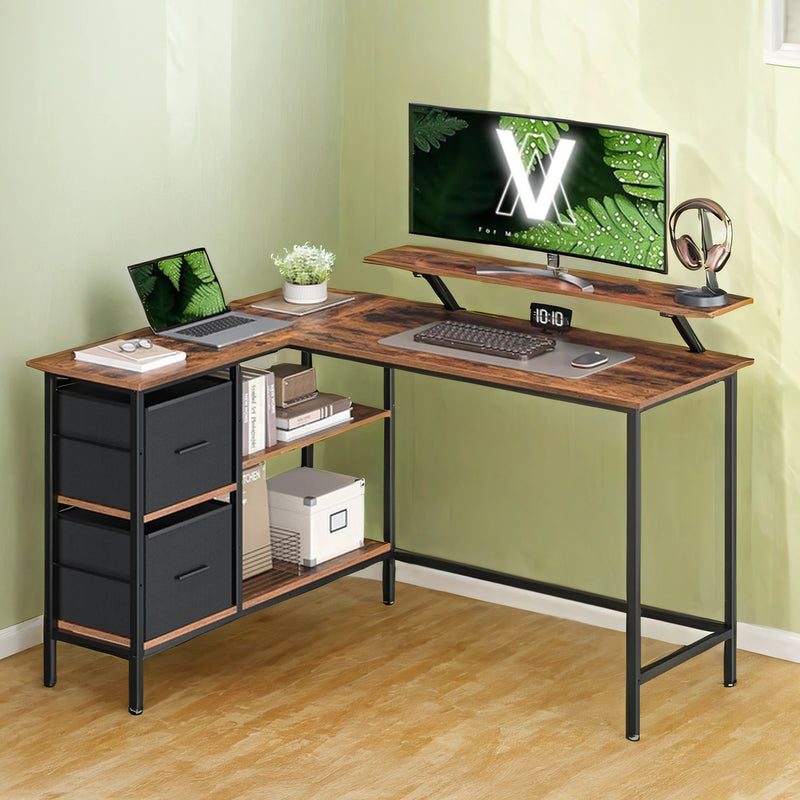 L Shaped Gaming Desk with Monitor Stand Drawers and Adjustable Shelf by Vasagle