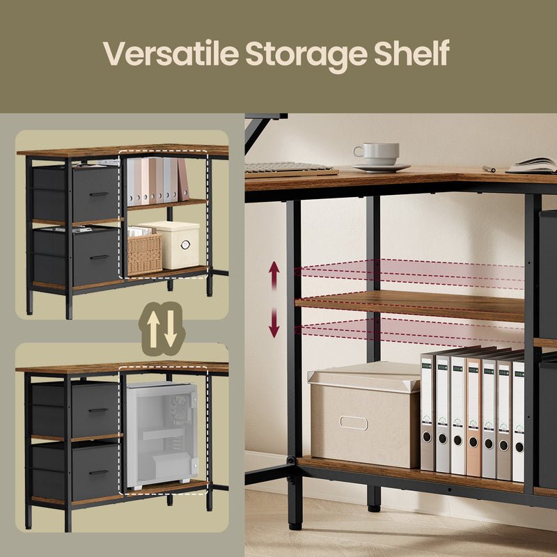 L Shaped Gaming Desk with Monitor Stand Drawers and Adjustable Shelf by Vasagle