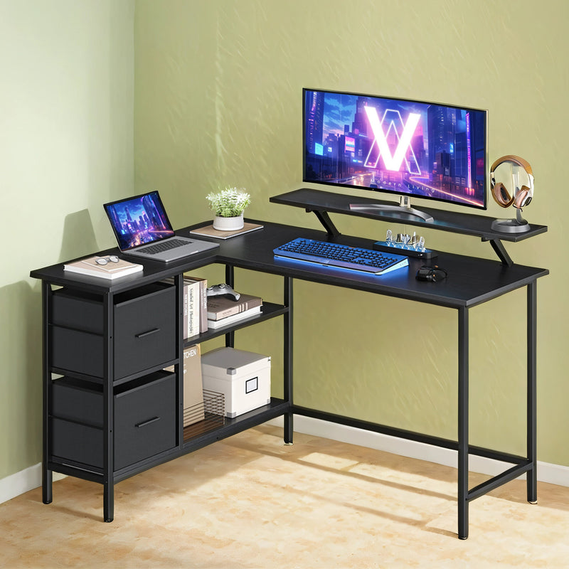 L Shaped Gaming Desk with Monitor Stand Drawers and Adjustable Shelf by Vasagle