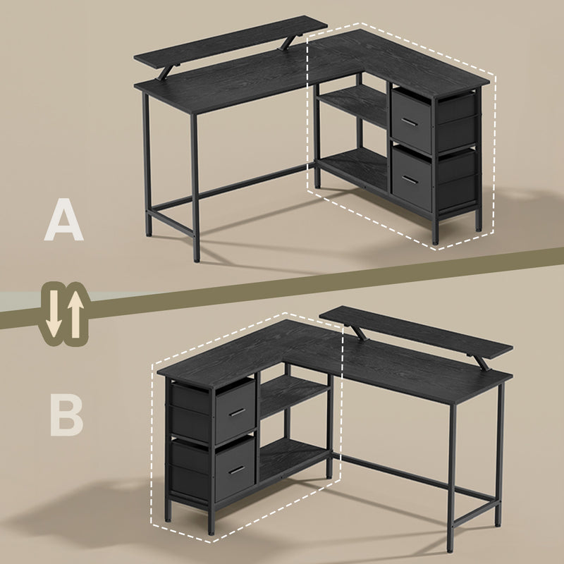 L Shaped Gaming Desk with Monitor Stand Drawers and Adjustable Shelf by Vasagle