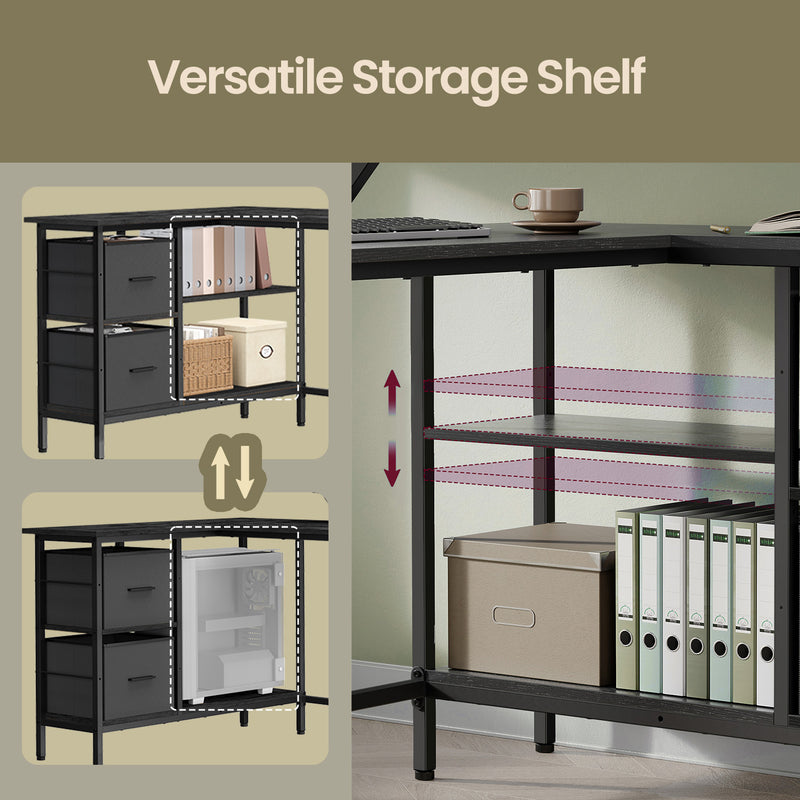 L Shaped Gaming Desk with Monitor Stand Drawers and Adjustable Shelf by Vasagle