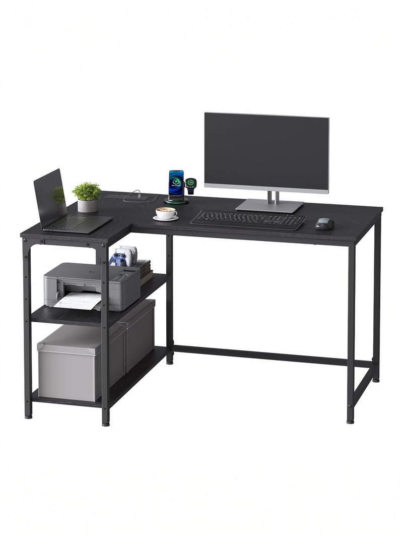 L-Shaped Corner Computer Desk with Storage Shelves and Power Outlets by Vasagle