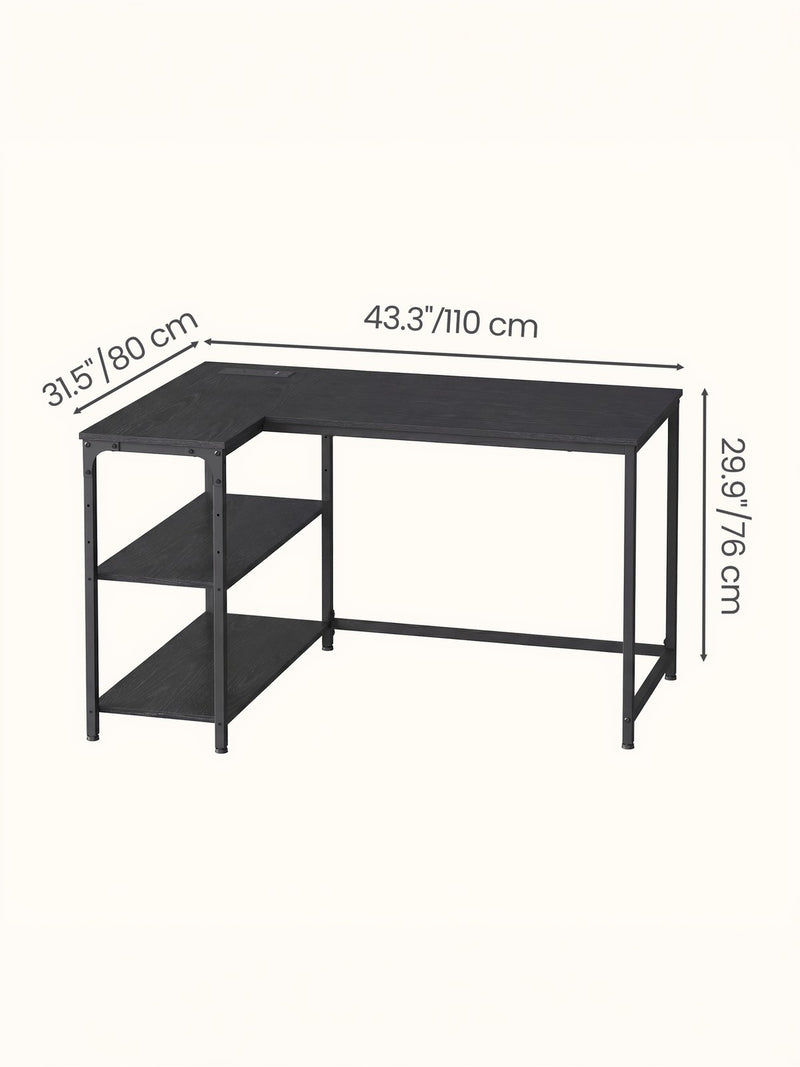 L-Shaped Corner Computer Desk with Storage Shelves and Power Outlets by Vasagle