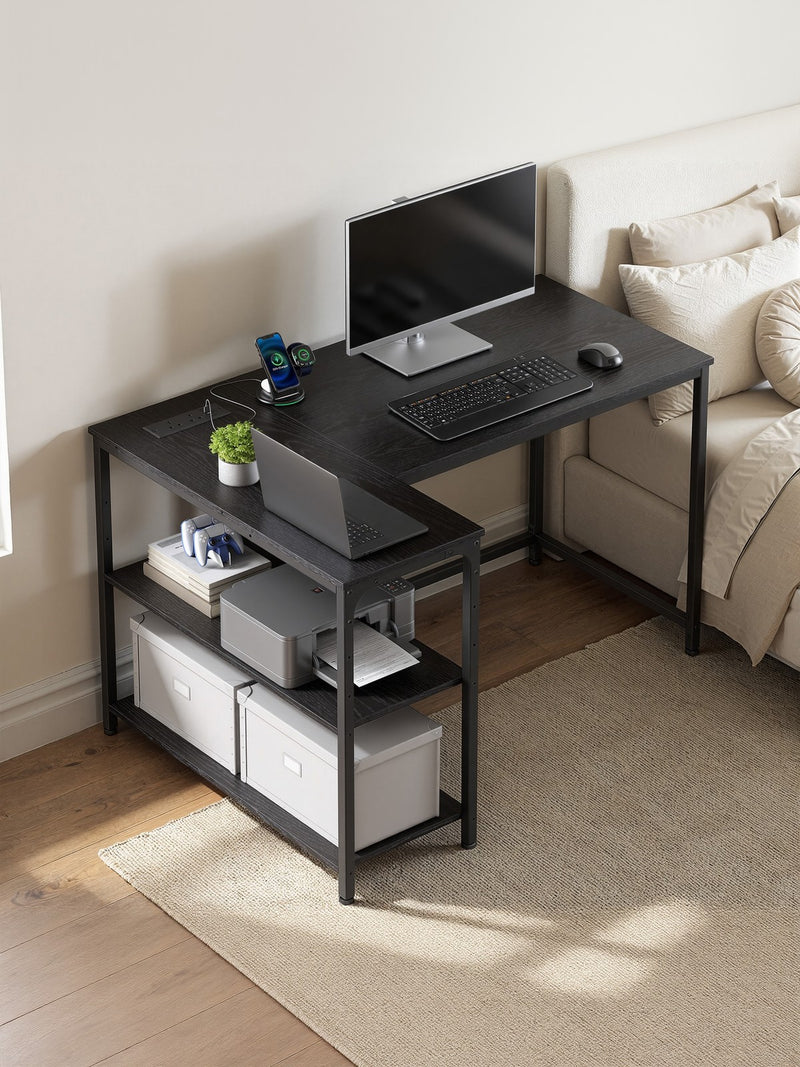 L-Shaped Corner Computer Desk with Storage Shelves and Power Outlets by Vasagle