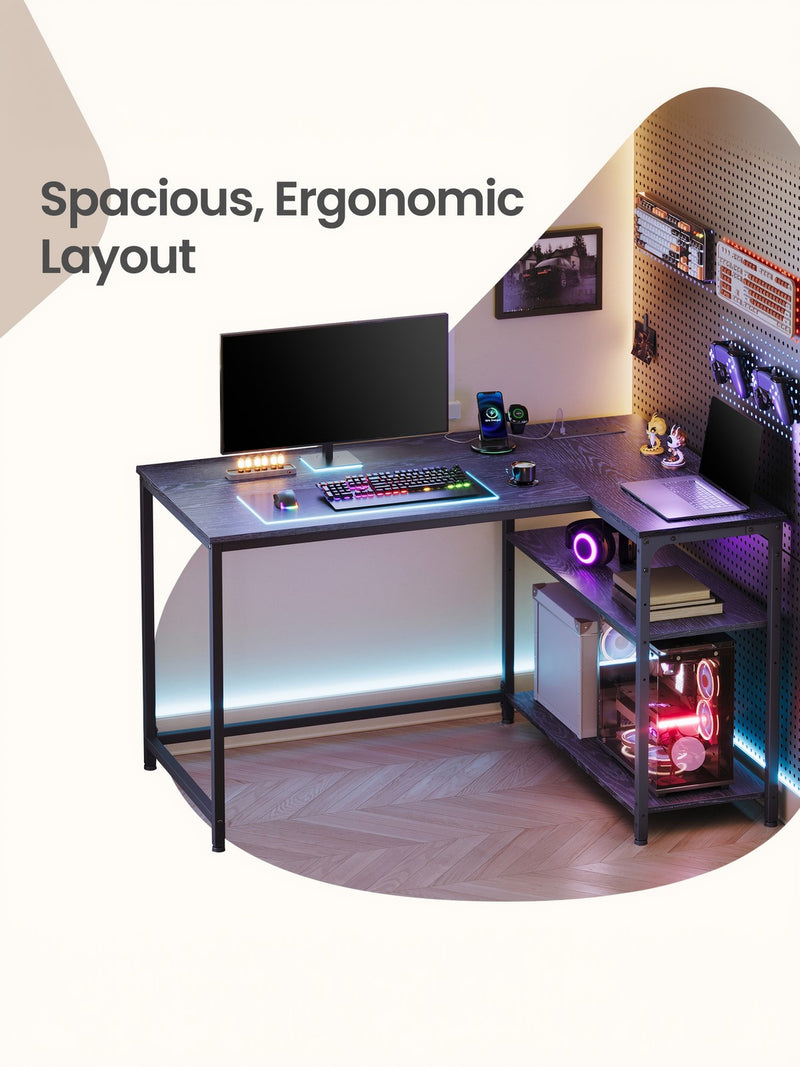 L-Shaped Corner Computer Desk with Storage Shelves and Power Outlets by Vasagle