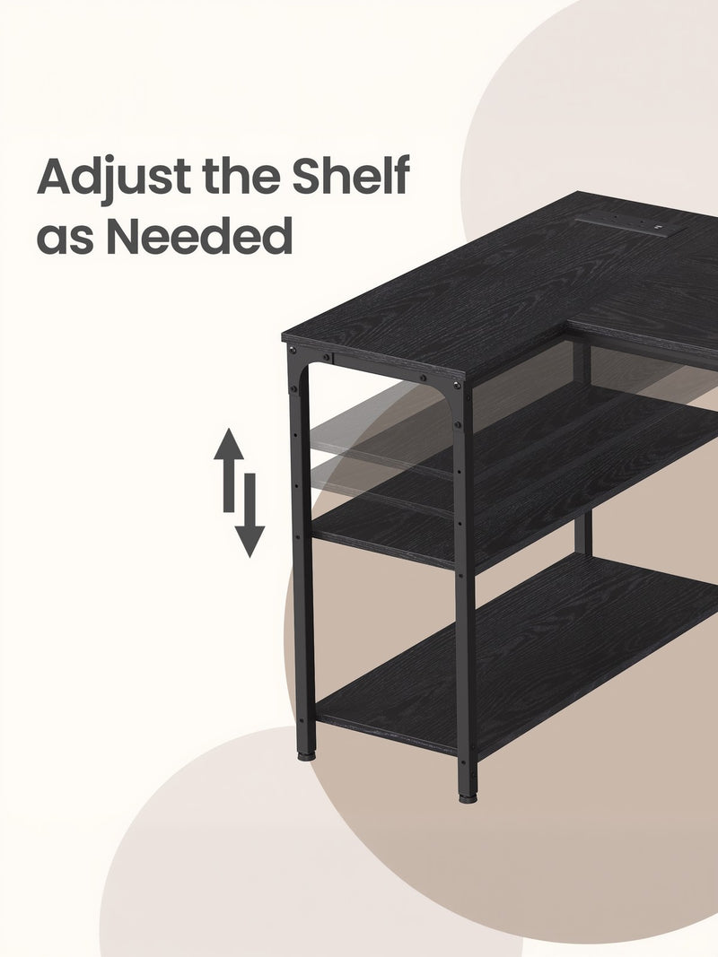 L-Shaped Corner Computer Desk with Storage Shelves and Power Outlets by Vasagle