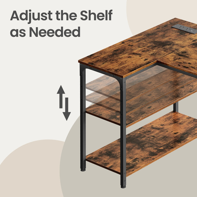 L-Shaped Corner Computer Desk with Power Outlets and Storage Shelves by Vasagle VASAGLE