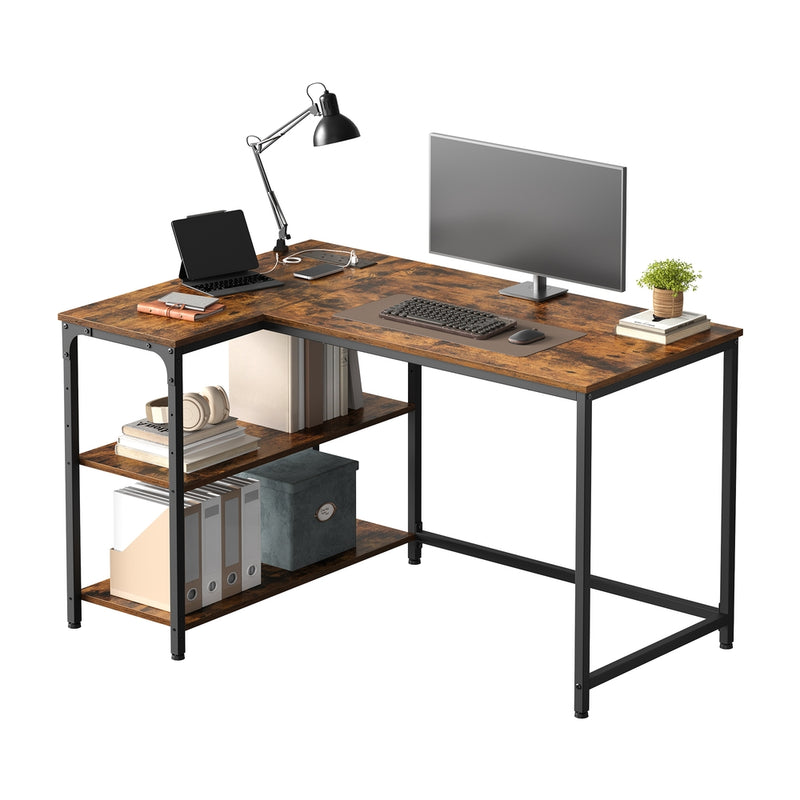 L-Shaped Corner Computer Desk with Power Outlets and Storage Shelves by Vasagle VASAGLE