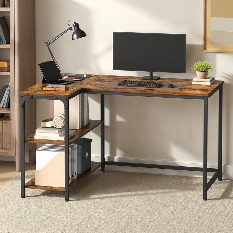 L-Shaped Corner Computer Desk with Power Outlets and Storage Shelves by Vasagle VASAGLE