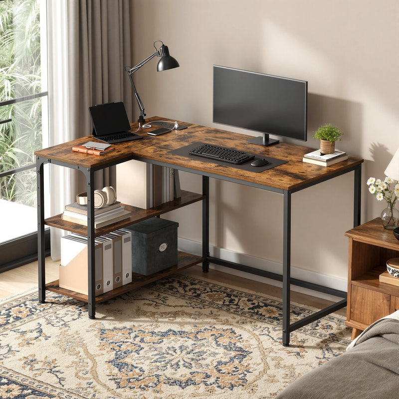 L-Shaped Corner Computer Desk with Power Outlets and Storage Shelves by Vasagle VASAGLE