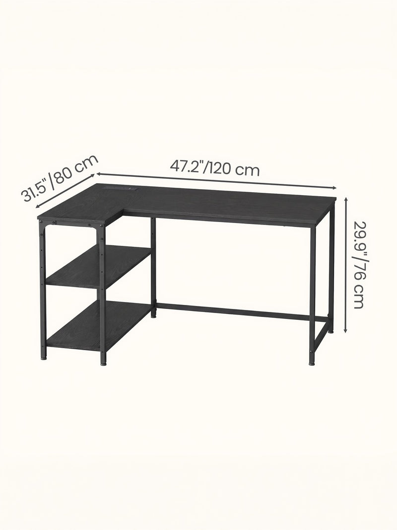 L-Shaped Corner Computer Desk with Power Outlets and Storage Shelves by Vasagle VASAGLE
