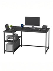 L-Shaped Corner Computer Desk with Power Outlets and Storage Shelves by Vasagle VASAGLE