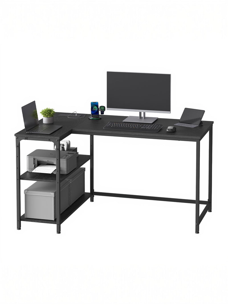 L-Shaped Corner Computer Desk with Power Outlets and Storage Shelves by Vasagle VASAGLE