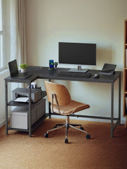 L-Shaped Corner Computer Desk with Power Outlets and Storage Shelves by Vasagle VASAGLE