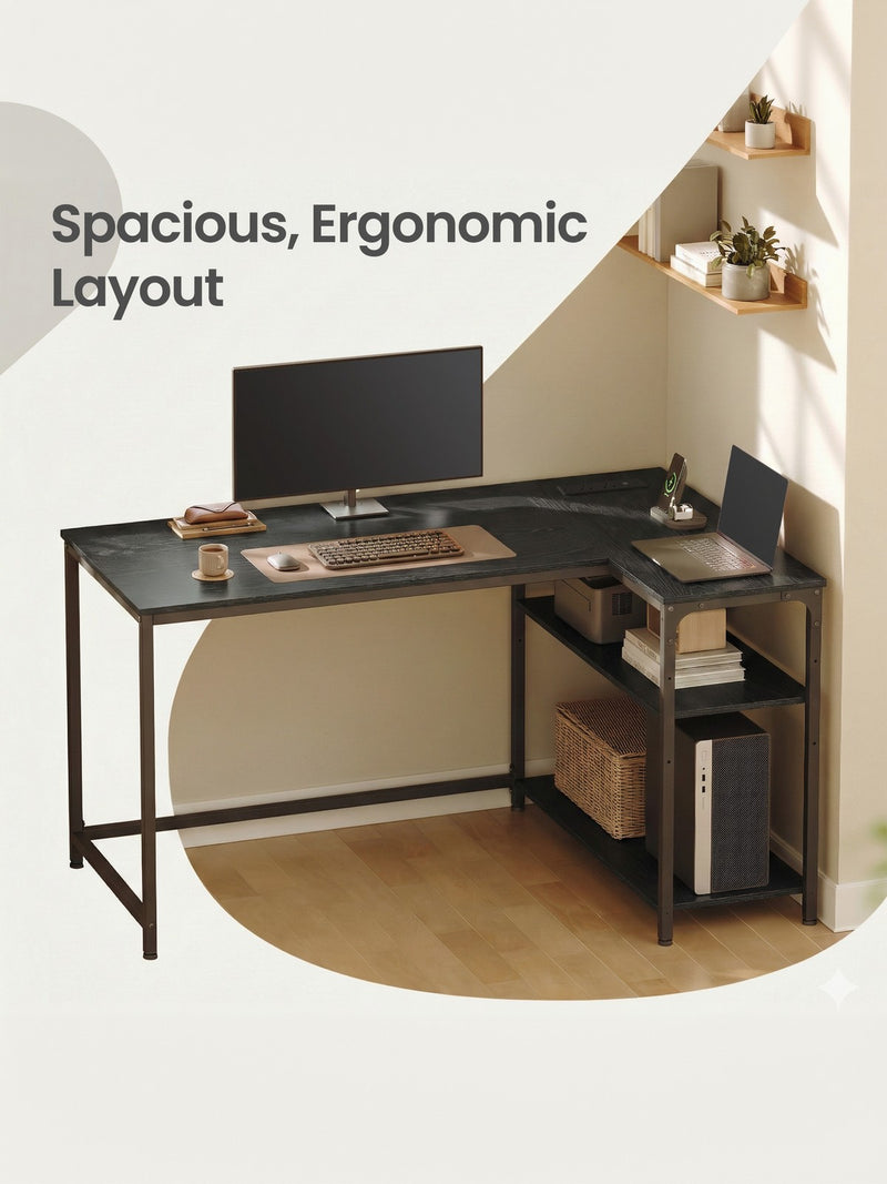 L-Shaped Corner Computer Desk with Power Outlets and Storage Shelves by Vasagle VASAGLE