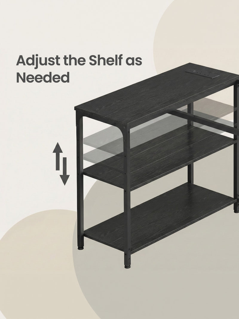 L-Shaped Corner Computer Desk with Power Outlets and Storage Shelves by Vasagle VASAGLE