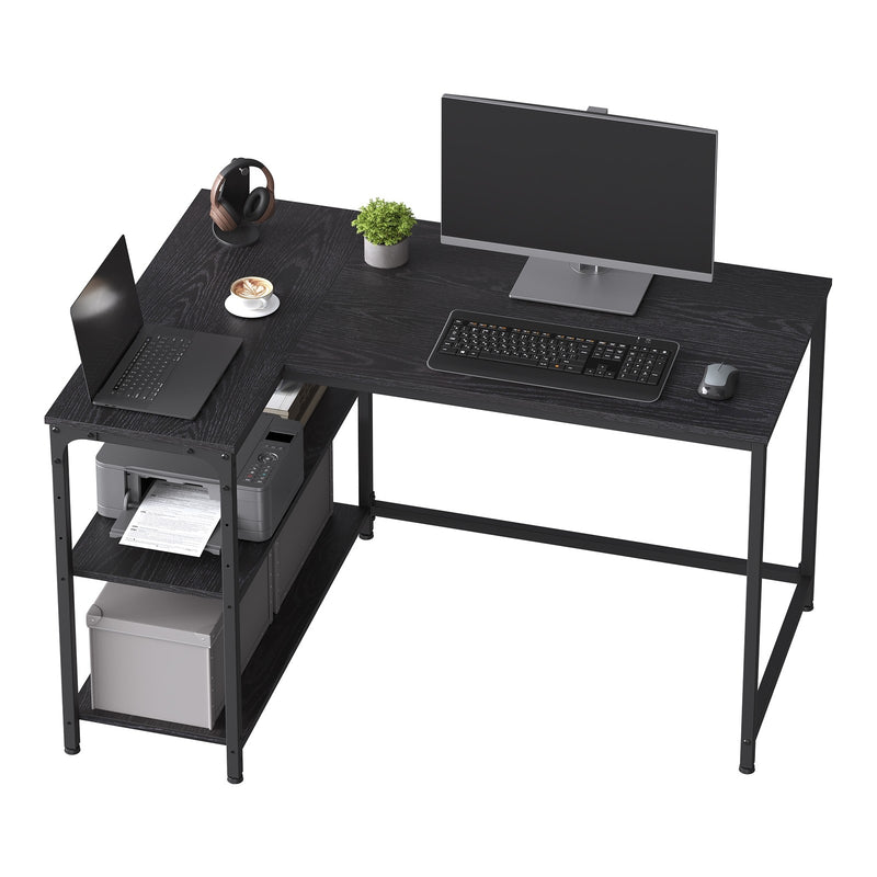 Black L Shaped Corner Computer Desk with Adjustable Storage Shelves for Gaming by Vasagle VASAGLE