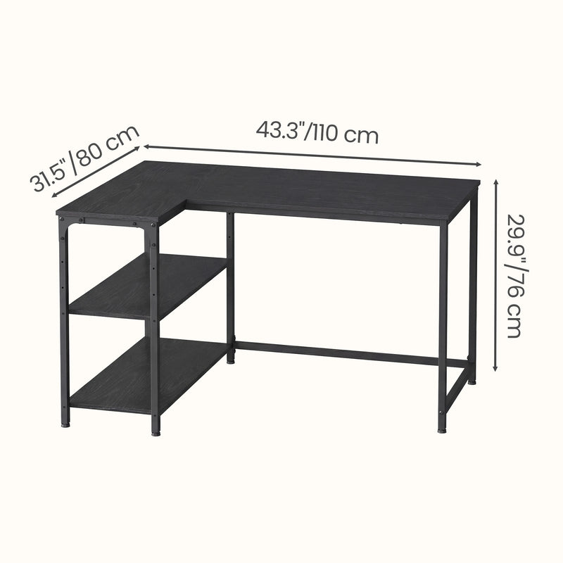 Black L Shaped Corner Computer Desk with Adjustable Storage Shelves for Gaming by Vasagle VASAGLE
