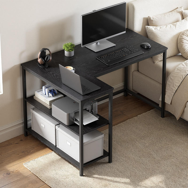 Black L Shaped Corner Computer Desk with Adjustable Storage Shelves for Gaming by Vasagle VASAGLE