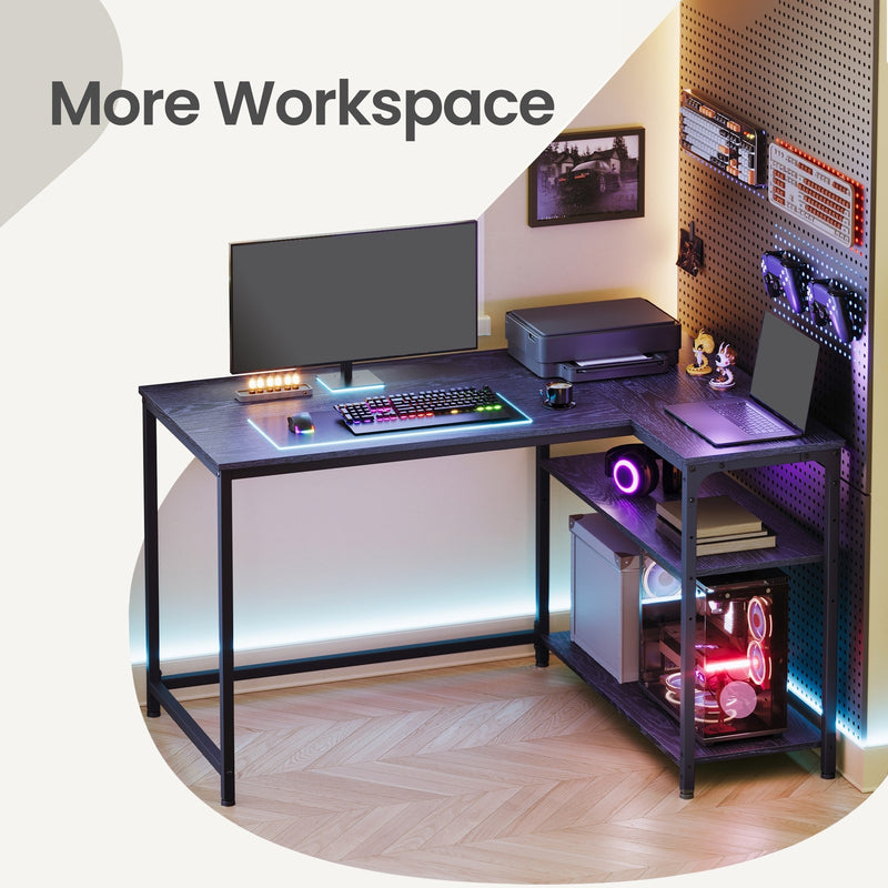 Black L Shaped Corner Computer Desk with Adjustable Storage Shelves for Gaming by Vasagle VASAGLE