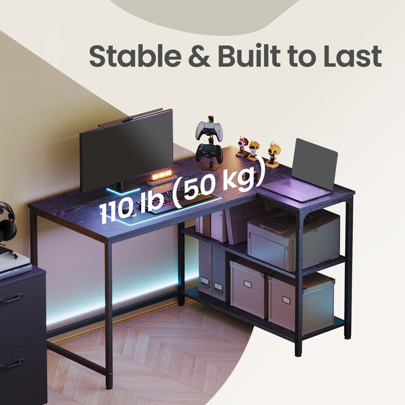 Black L Shaped Corner Computer Desk with Adjustable Storage Shelves for Gaming by Vasagle VASAGLE