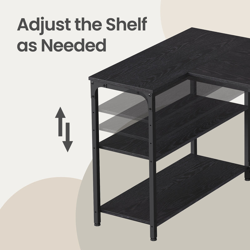 Black L Shaped Corner Computer Desk with Adjustable Storage Shelves for Gaming by Vasagle VASAGLE