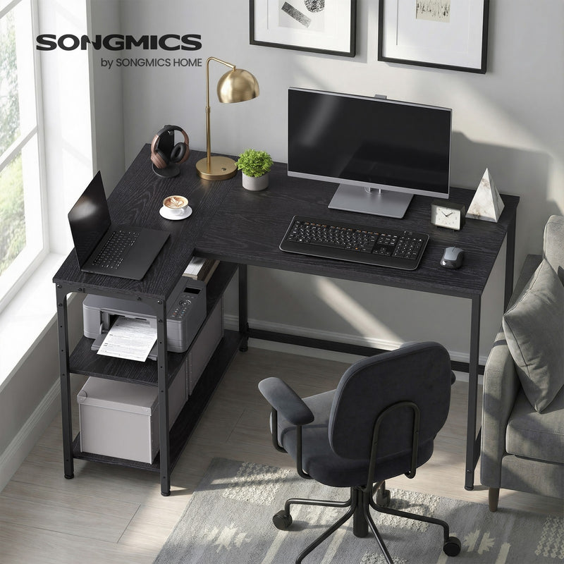 Black L Shaped Corner Computer Desk with Adjustable Storage Shelves for Gaming by Vasagle VASAGLE
