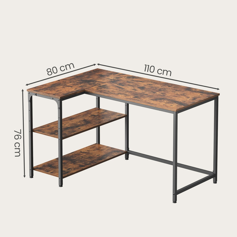 L Shaped Corner Desk with Adjustable Shelves Ideal for Gaming and Office by Vasagle VASAGLE