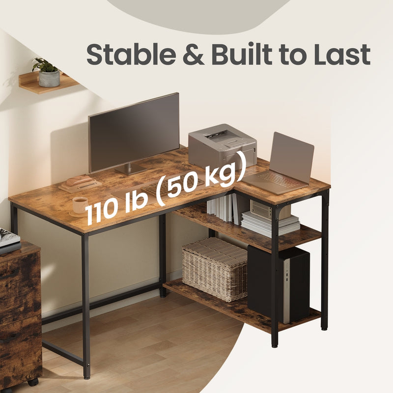 L Shaped Corner Desk with Adjustable Shelves Ideal for Gaming and Office by Vasagle VASAGLE