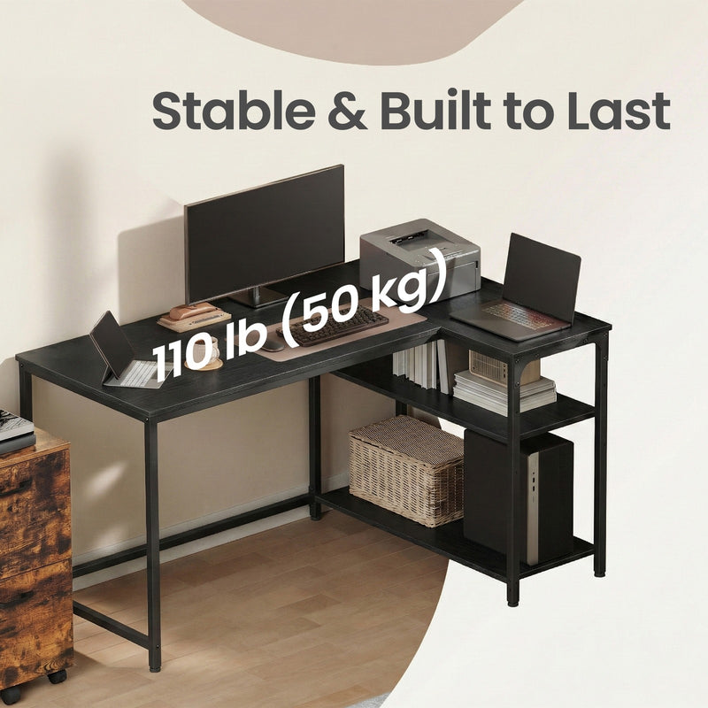 L Shaped Corner Computer Desk with Adjustable Shelves for Gaming Office by Vasagle VASAGLE